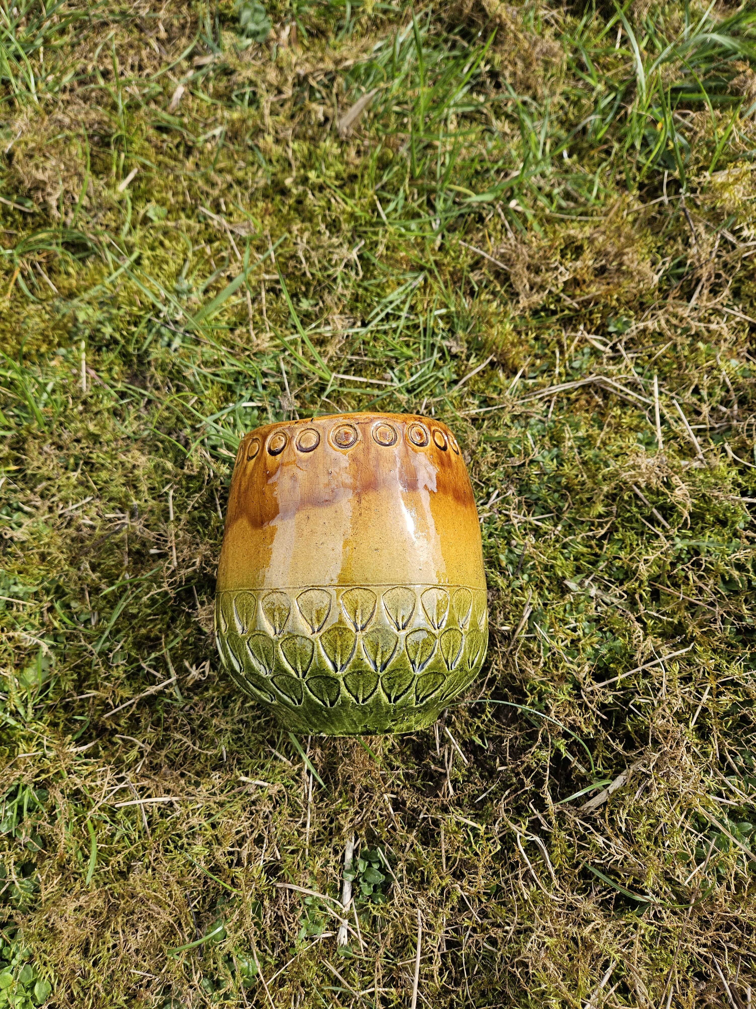 Scandinavian majolica ceramic vase / planter