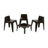 Set ode 3 chairs and 1 coffee table, fiberglass, chocolate color, France, cira 1970