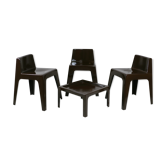 Set ode 3 chairs and 1 coffee table, fiberglass, chocolate color, France, cira 1970