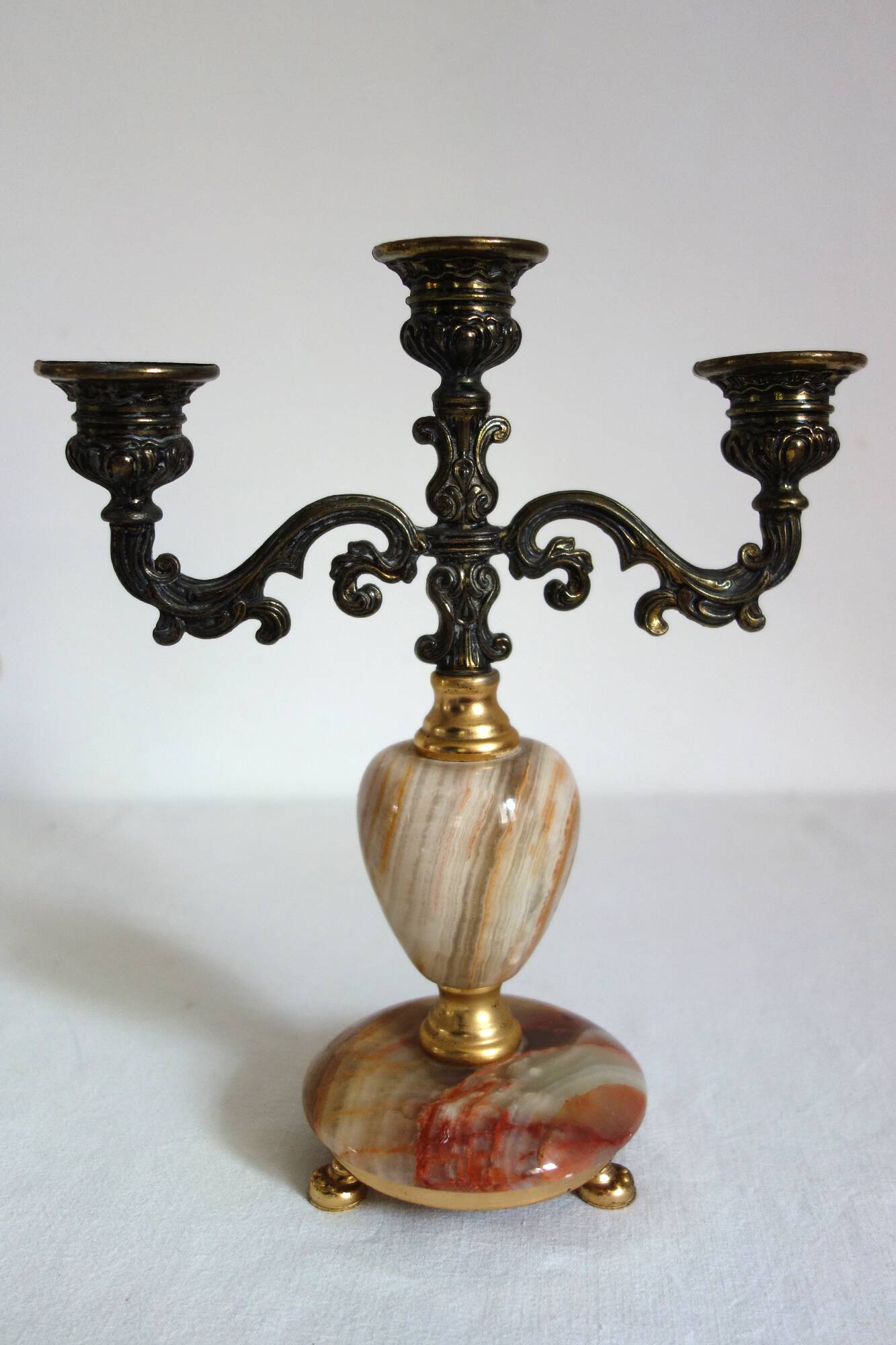 Pair of vintage onyx brass candlesticks