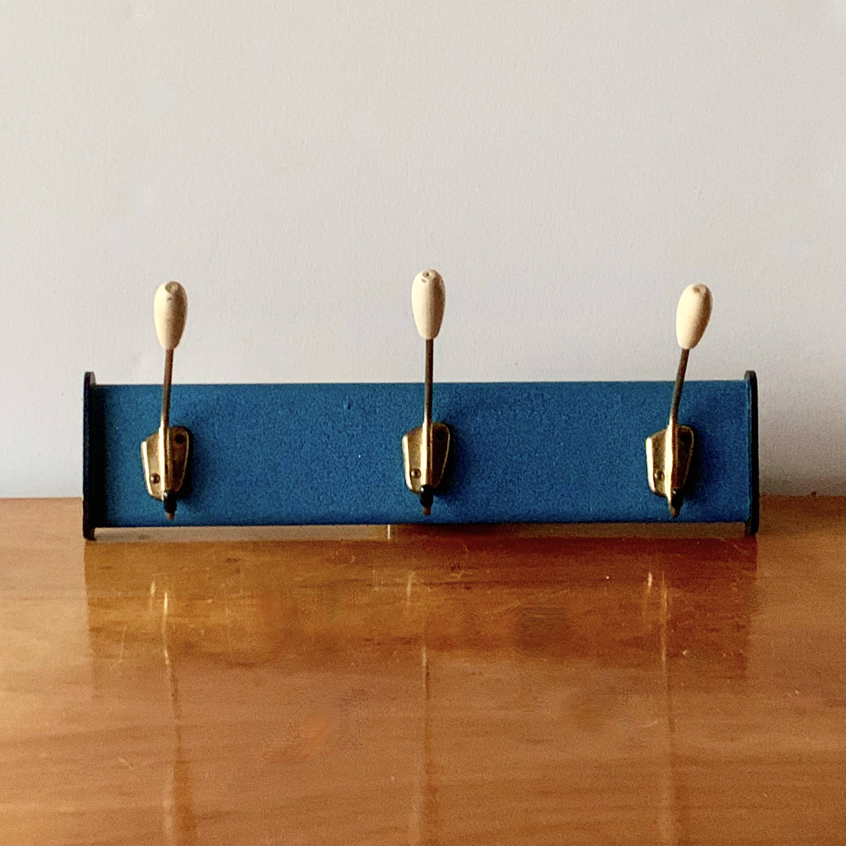 Vintage wall coat rack - 3 brass coat hooks