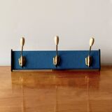 Vintage wall coat rack - 3 brass coat hooks