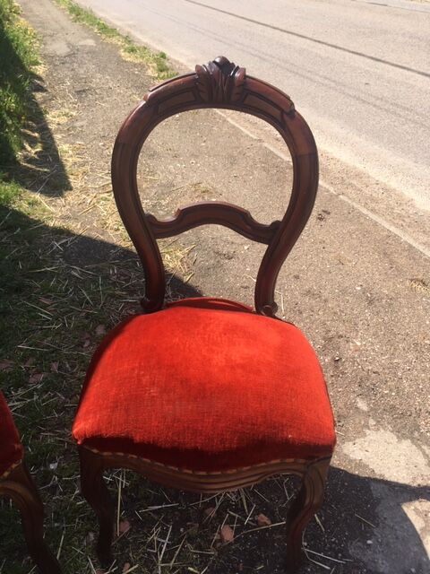 lot of 4 chairs Castle Chippendale, Louis XV late 1800s red velvet