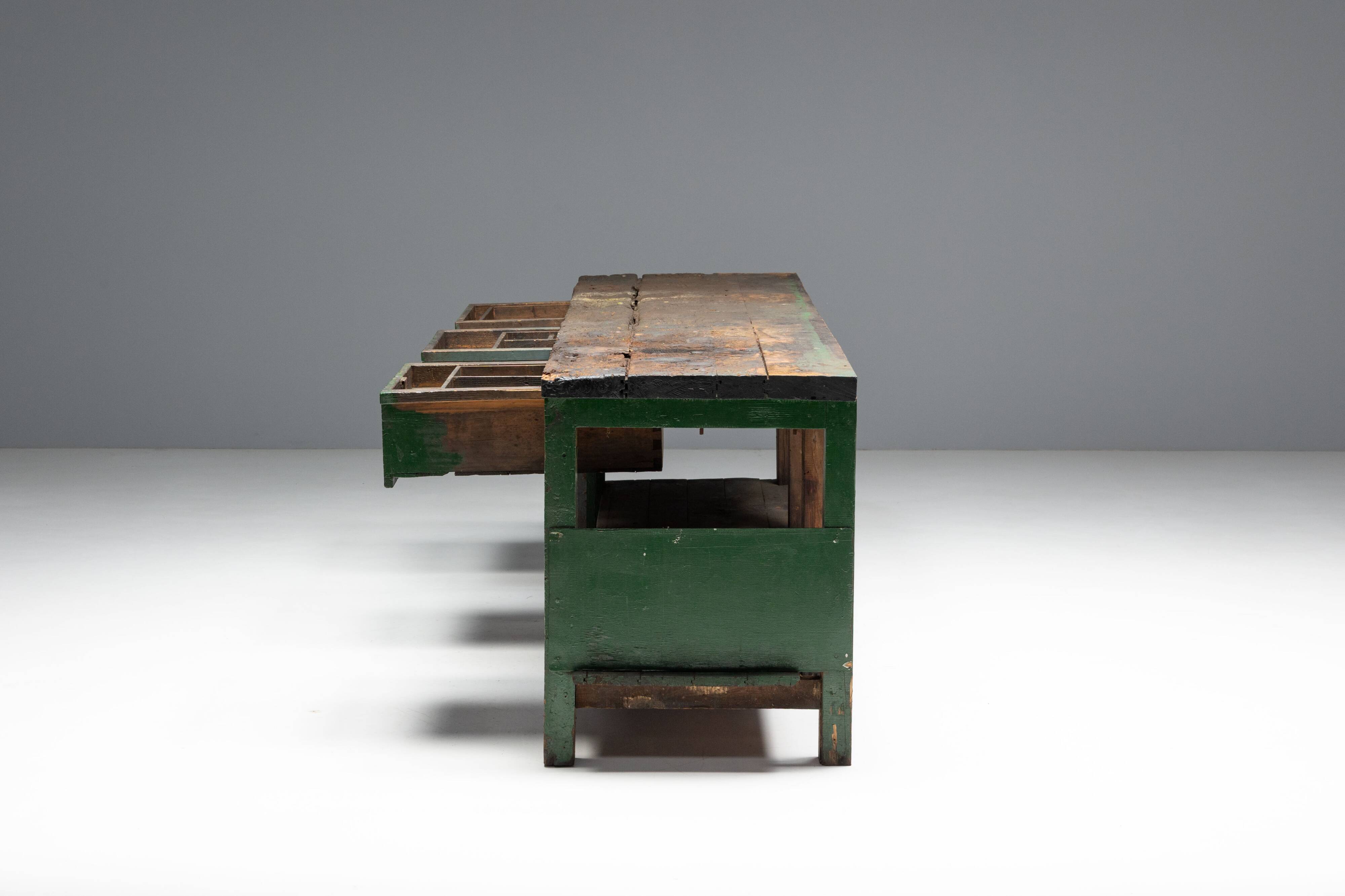 Rustic Industrial Workbench, France, Early 20th Century
