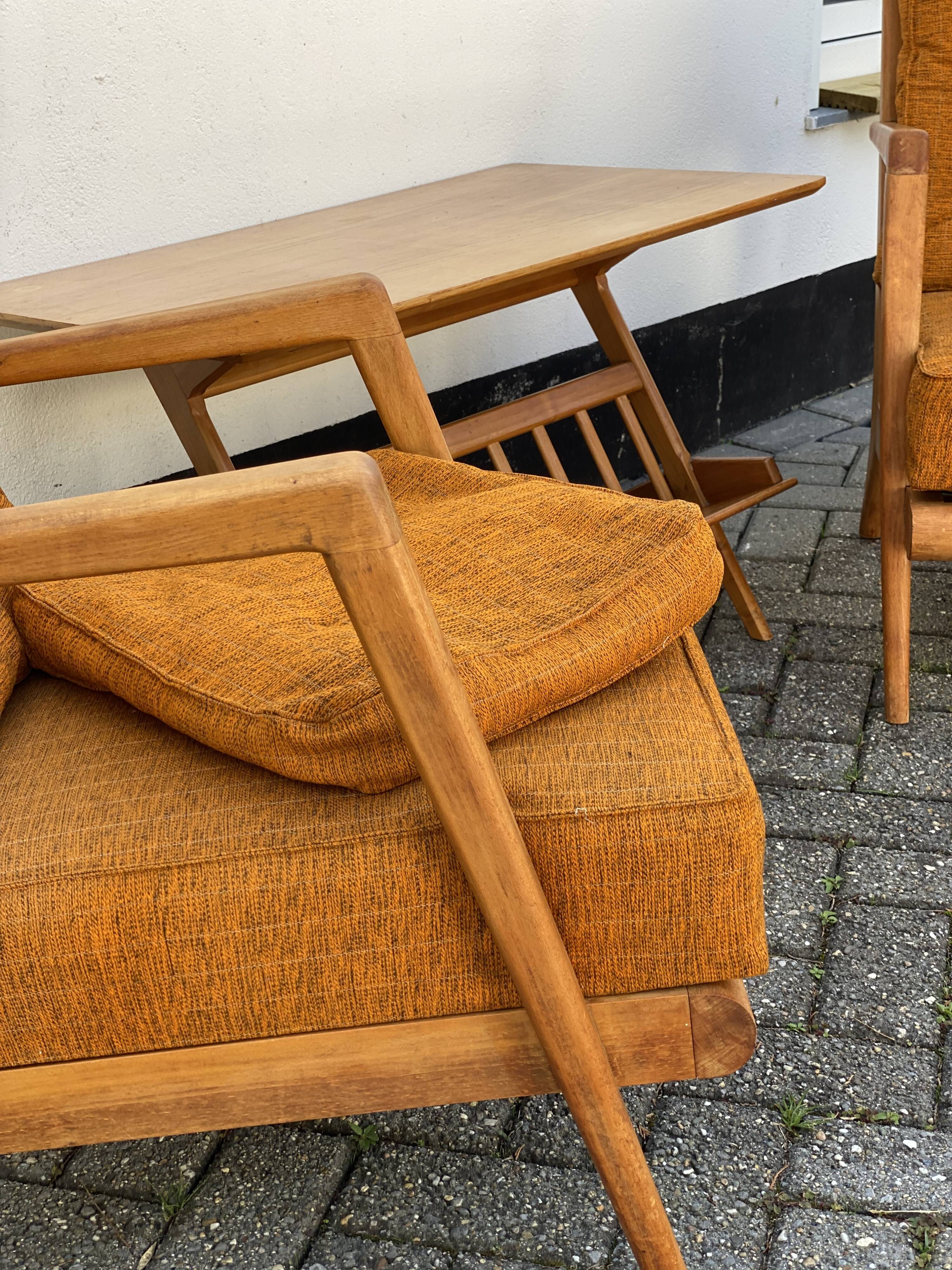 Trio of Knoll Lounge Chairs with Magazine Table.