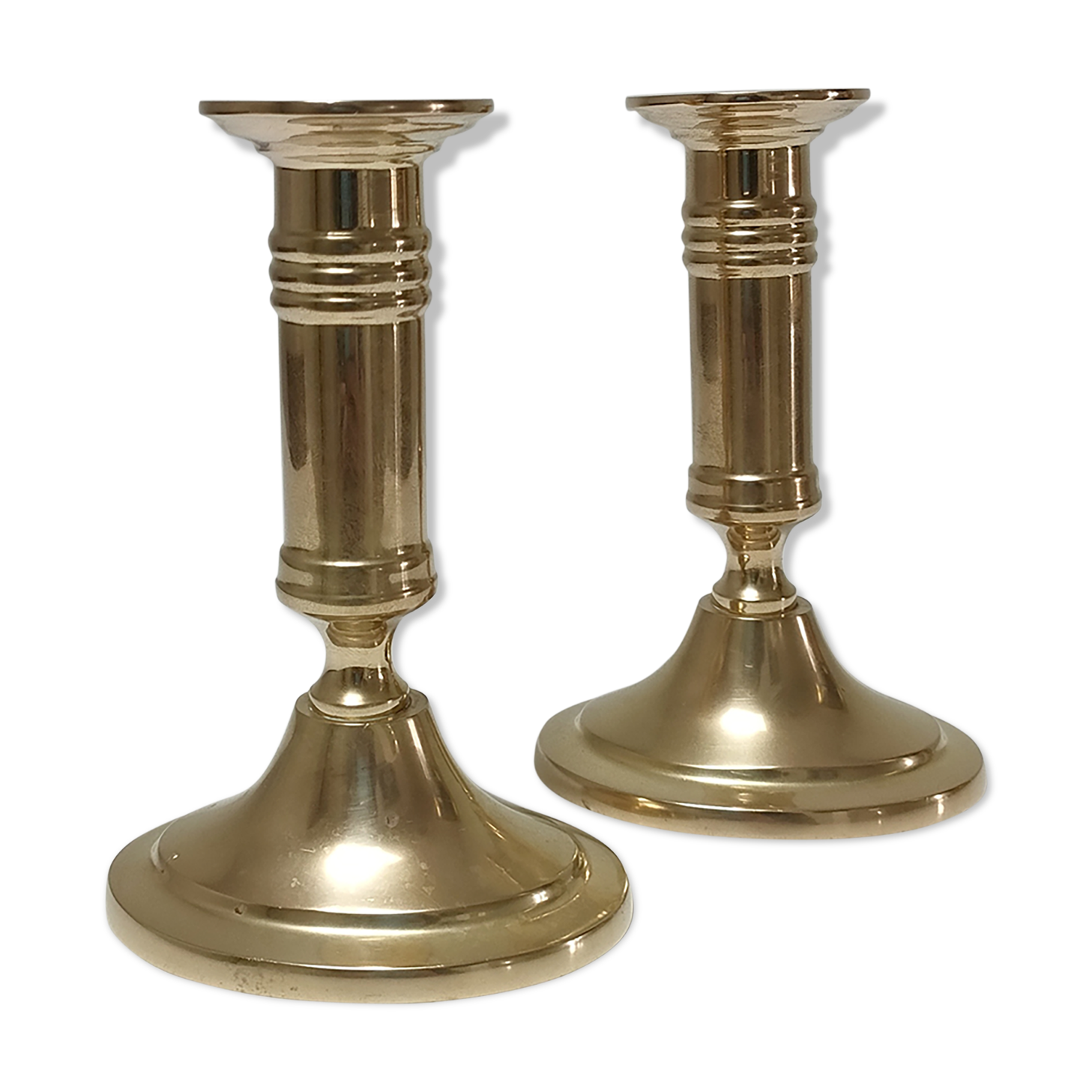 Pair of solid scandinavian danish handmade brass candle holders vintage
