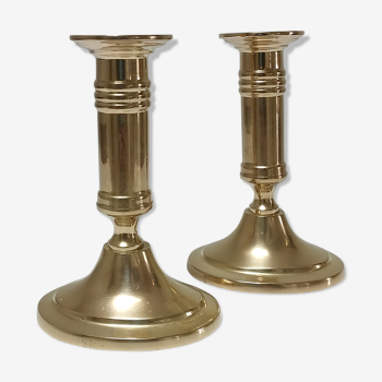 Pair of solid scandinavian danish handmade brass candle holders vintage