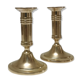 Pair of solid scandinavian danish handmade brass candle holders vintage