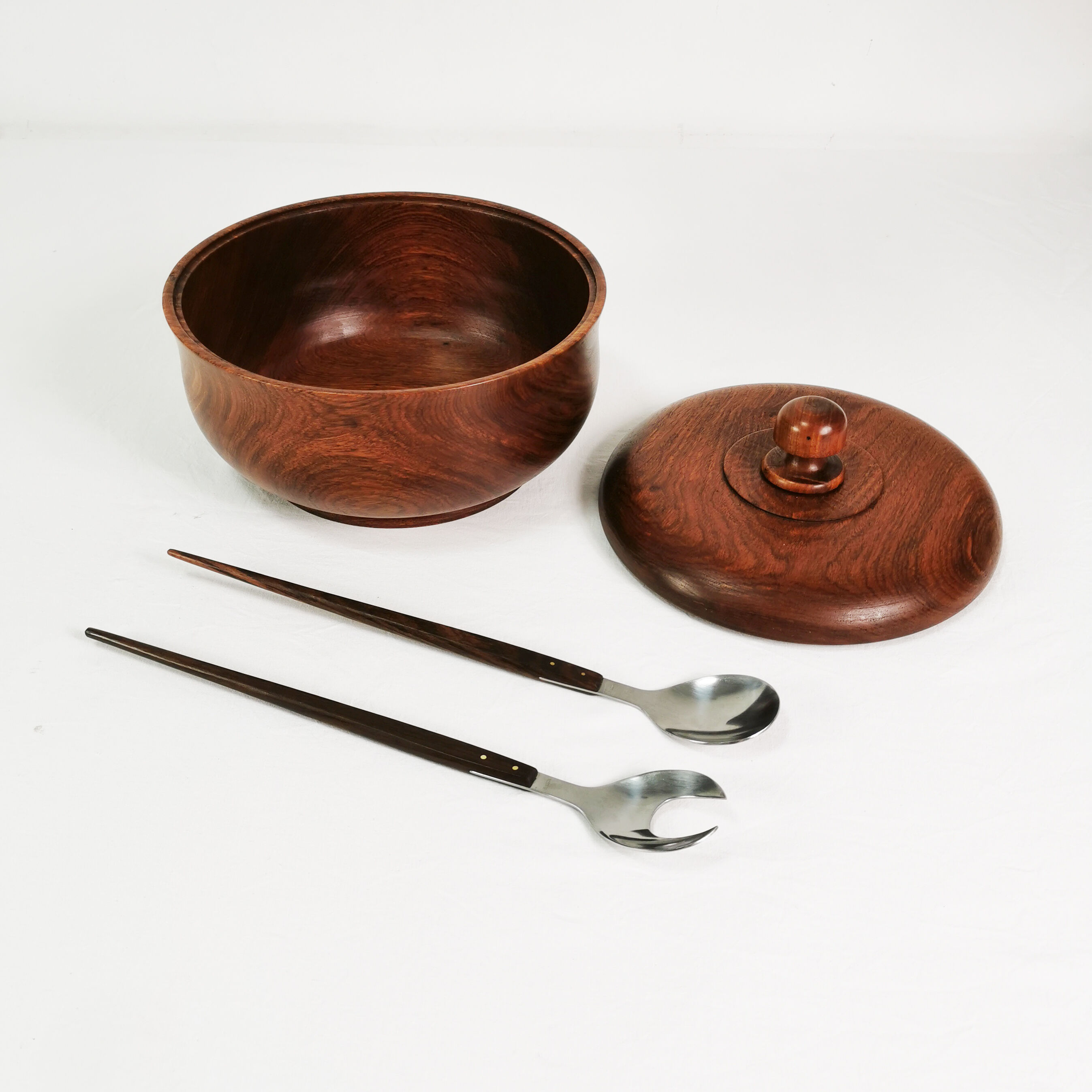 Large teak bowl and salad spoons, Denmark, 1960s