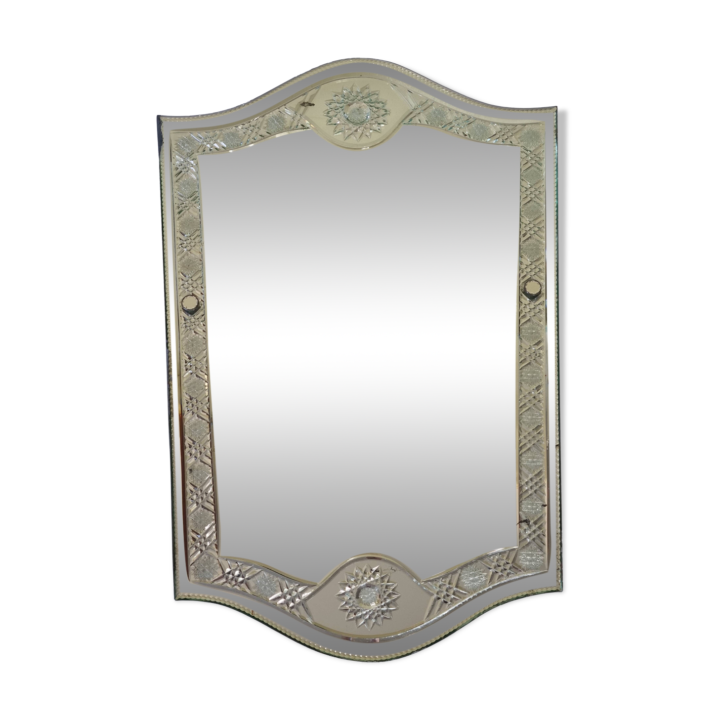 Large vintage Venetian style engraved mirror, 81 x 53 cm, 1950