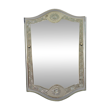 Large vintage Venetian style engraved mirror, 81 x 53 cm, 1950