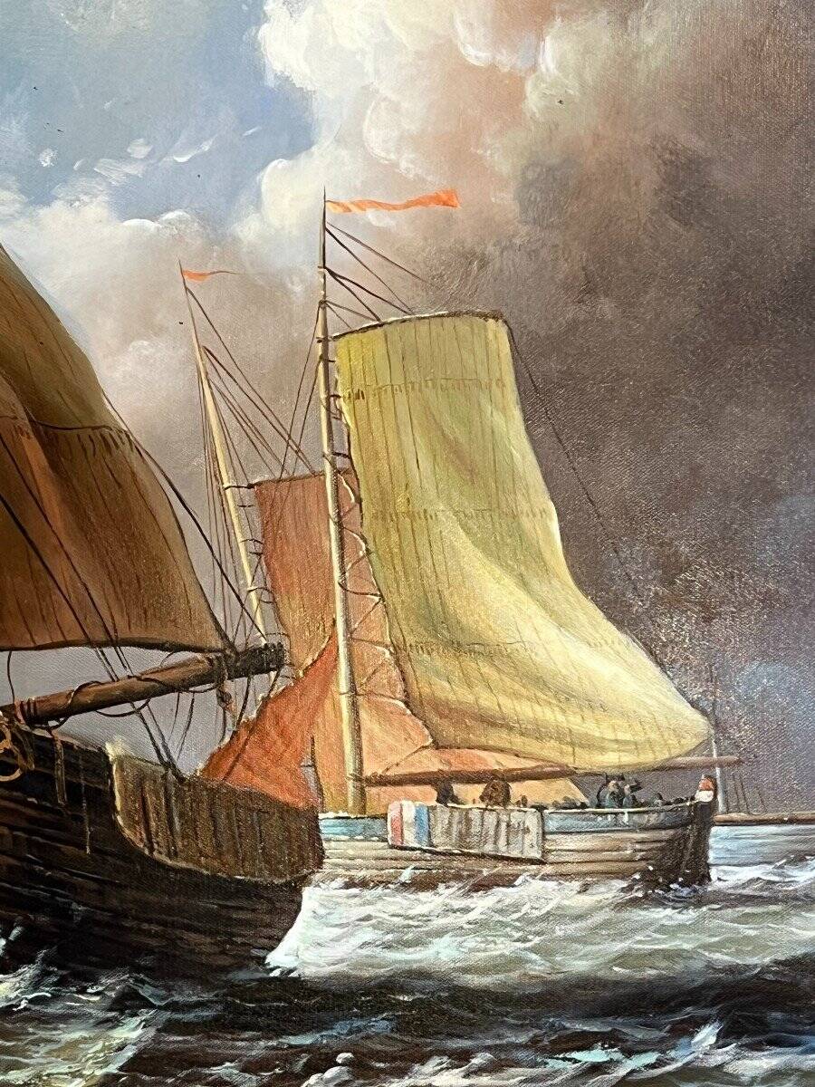 John Russel Chancellor (1925-1984) rare on the market, oil on canvas, marine, boats