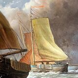 John Russel Chancellor (1925-1984) rare on the market, oil on canvas, marine, boats