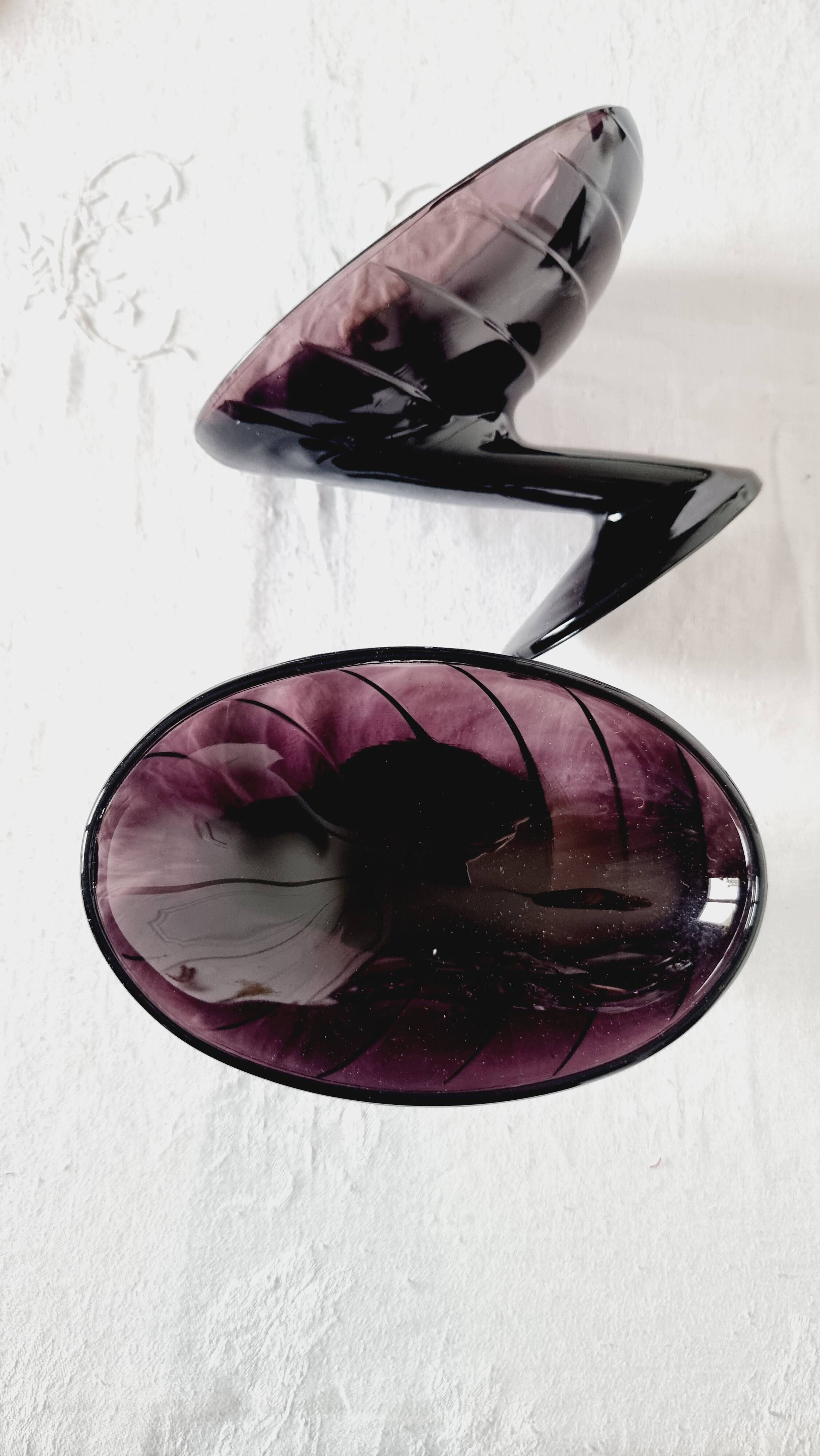 Set of 4 "Zig-Zag" dessert glasses in amethyst crystal Art Deco