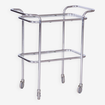 Original Bauhaus Trolley, Chrome-Plated Steel, Glass, Germany, 1940s