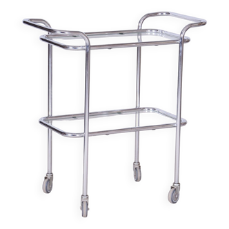 Original Bauhaus Trolley, Chrome-Plated Steel, Glass, Germany, 1940s