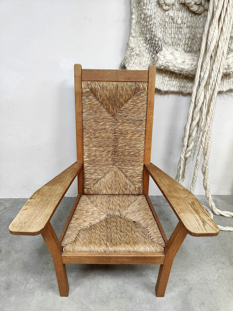 Vintage Worpsweder high back rush wicker armchair Willi Ohler