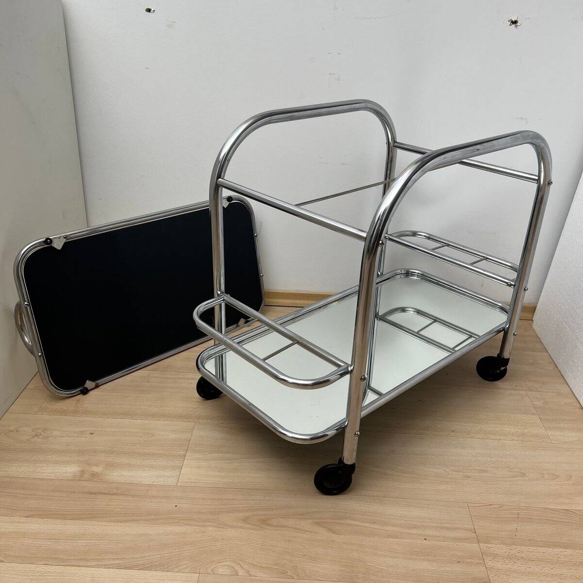 Art Deco Chromed Steel Bar Cart by Robert Mallet-Stevens, France, 1925