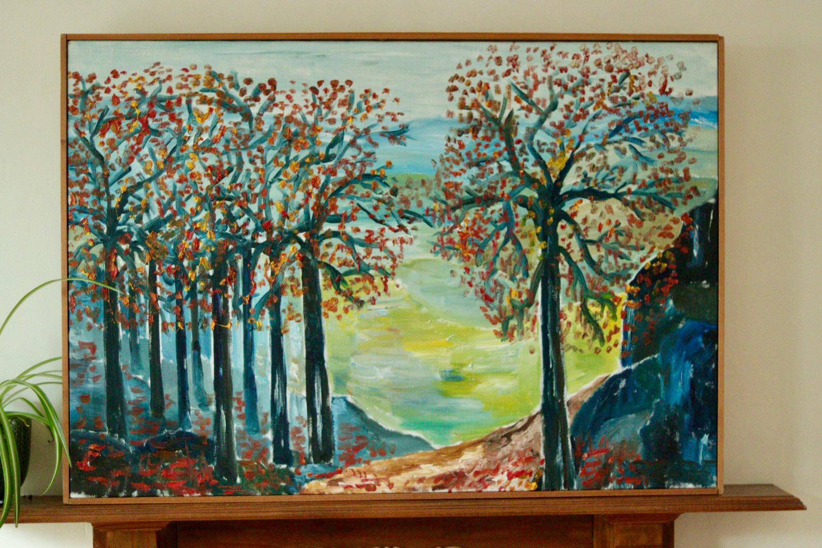 Original vintage Swedish oil on canvas – "Autumn Trees"