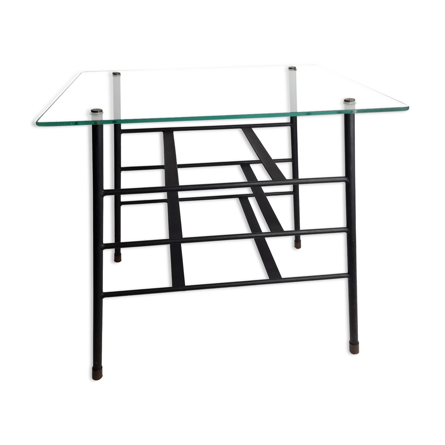Vintage coffee table and door reviewed in glass and metal, 50s