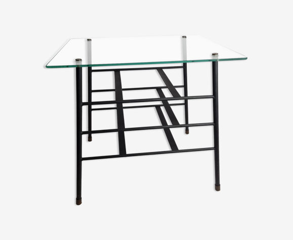 Vintage coffee table and door reviewed in glass and metal, 50s