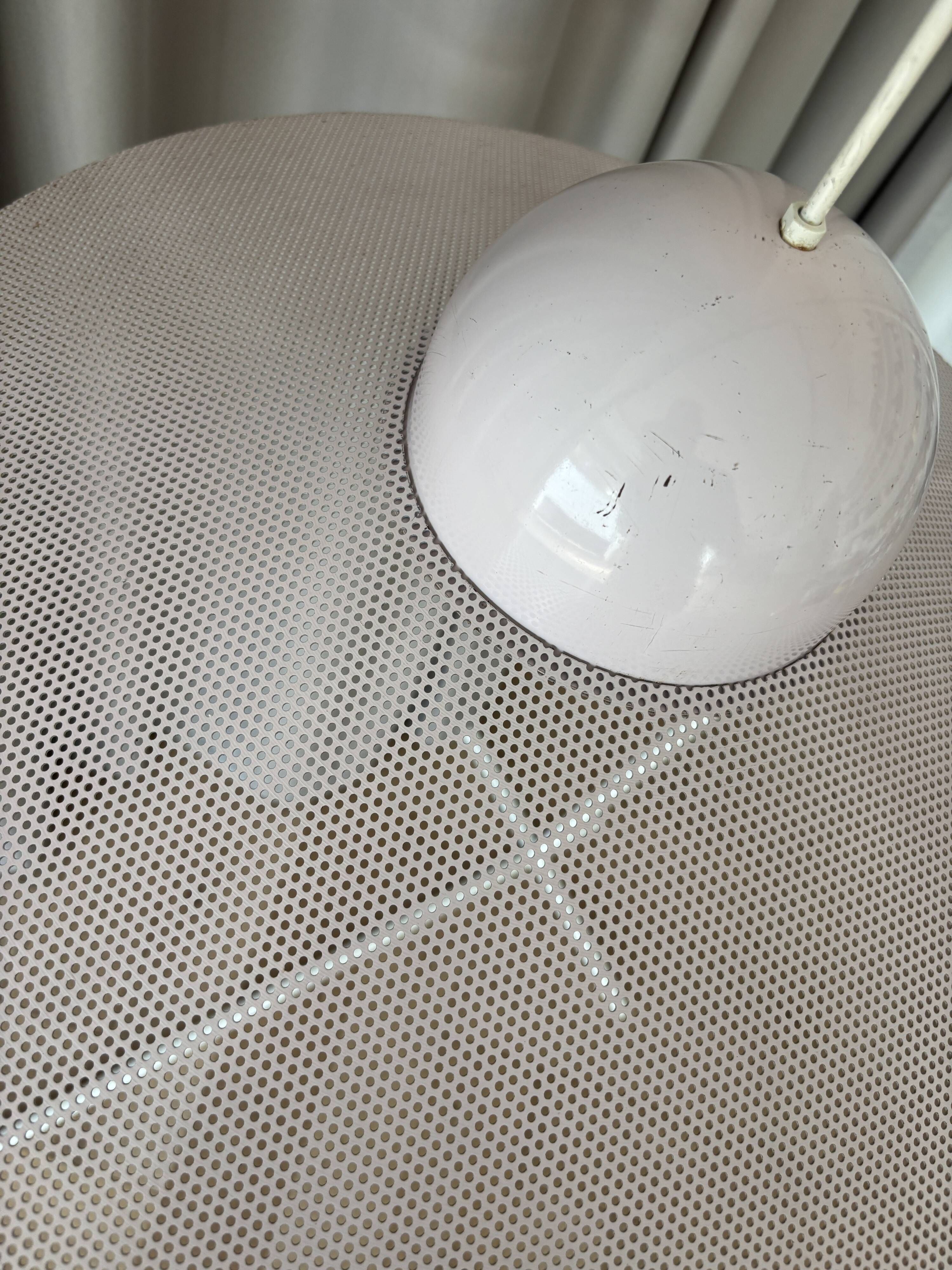Vintage IKEA LYRIK Pendant Lamp | Soft Pink Perforated Metal | 1984 Scandin