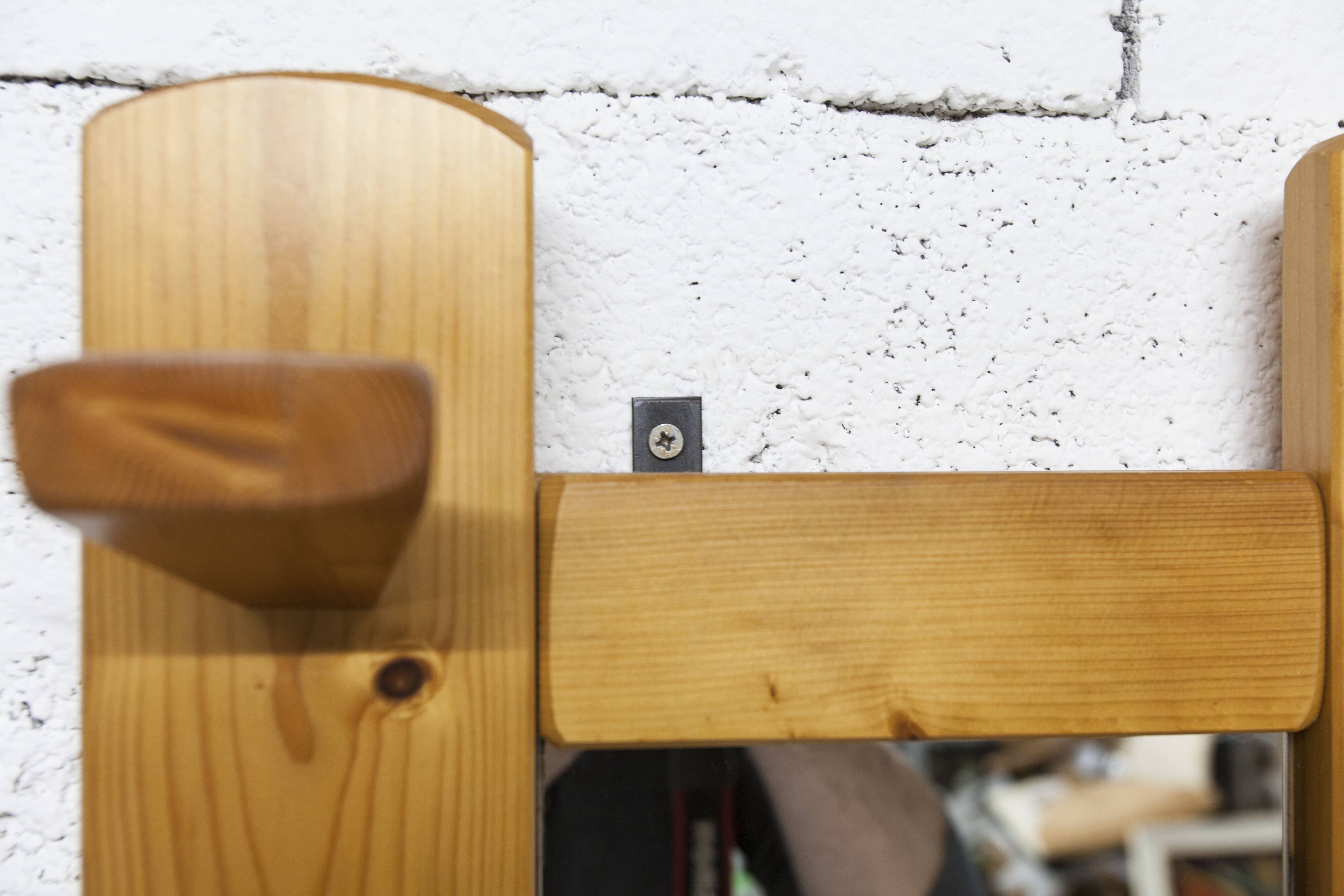 Wall-mounted coat rack, mountain style, pine, honey colour, 1970.