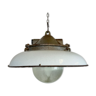 Industrial Grey Enamel Factory Pendant Lamp in Cast Iron from Zaos, 1960s