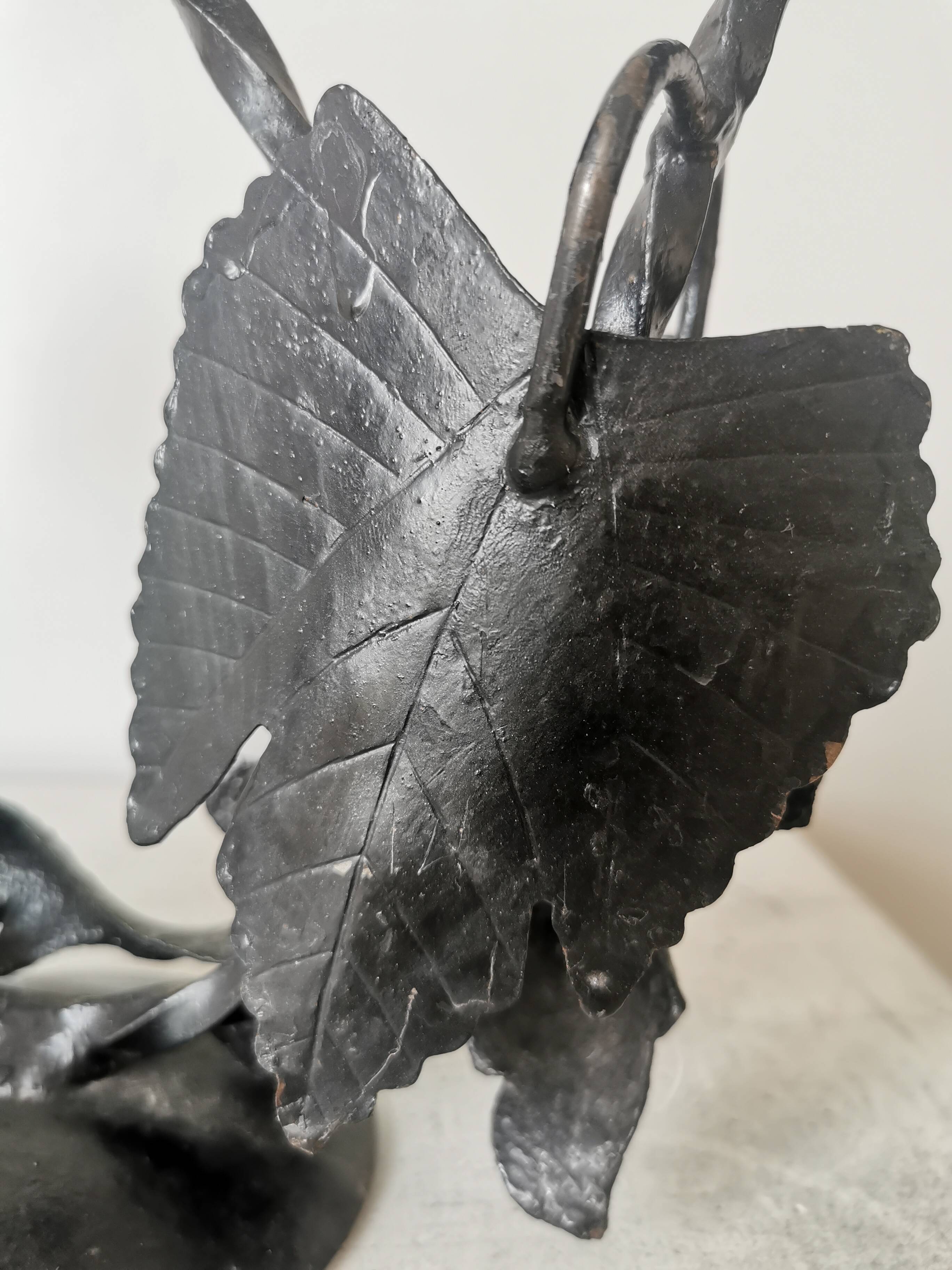 Vintage Forged Iron Grape Leaves Candlestick - Yugoslavia Mid-Century Decor
