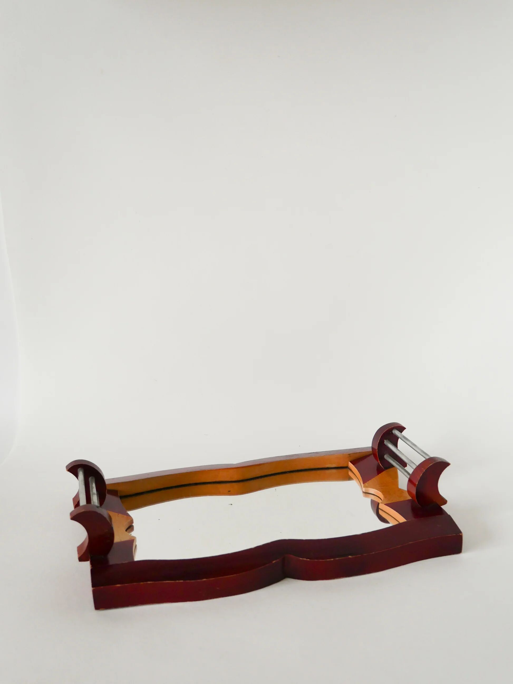 Bicolour wooden and metal tray, Bordeaux, Art Deco, 1930