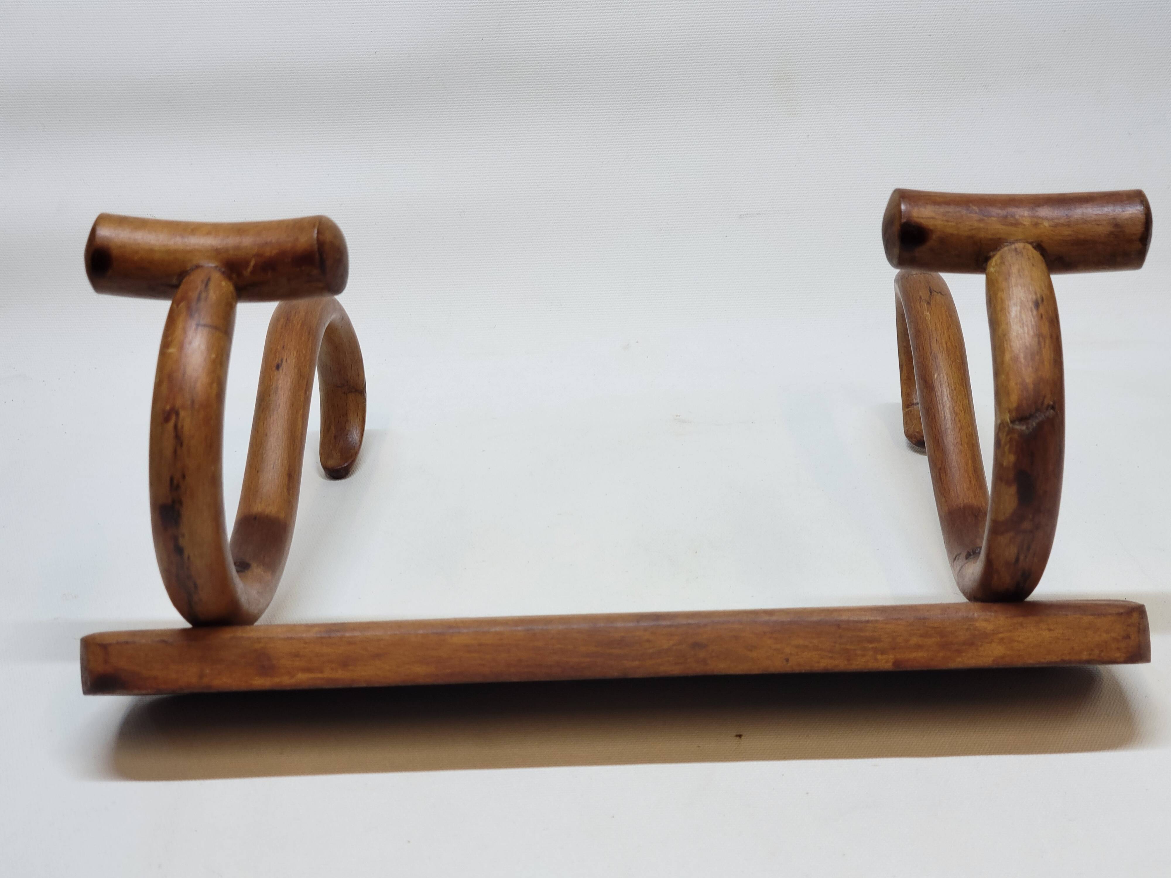 Double Bistro Coat Rack Curved Wooden Hanger Early 20th Century