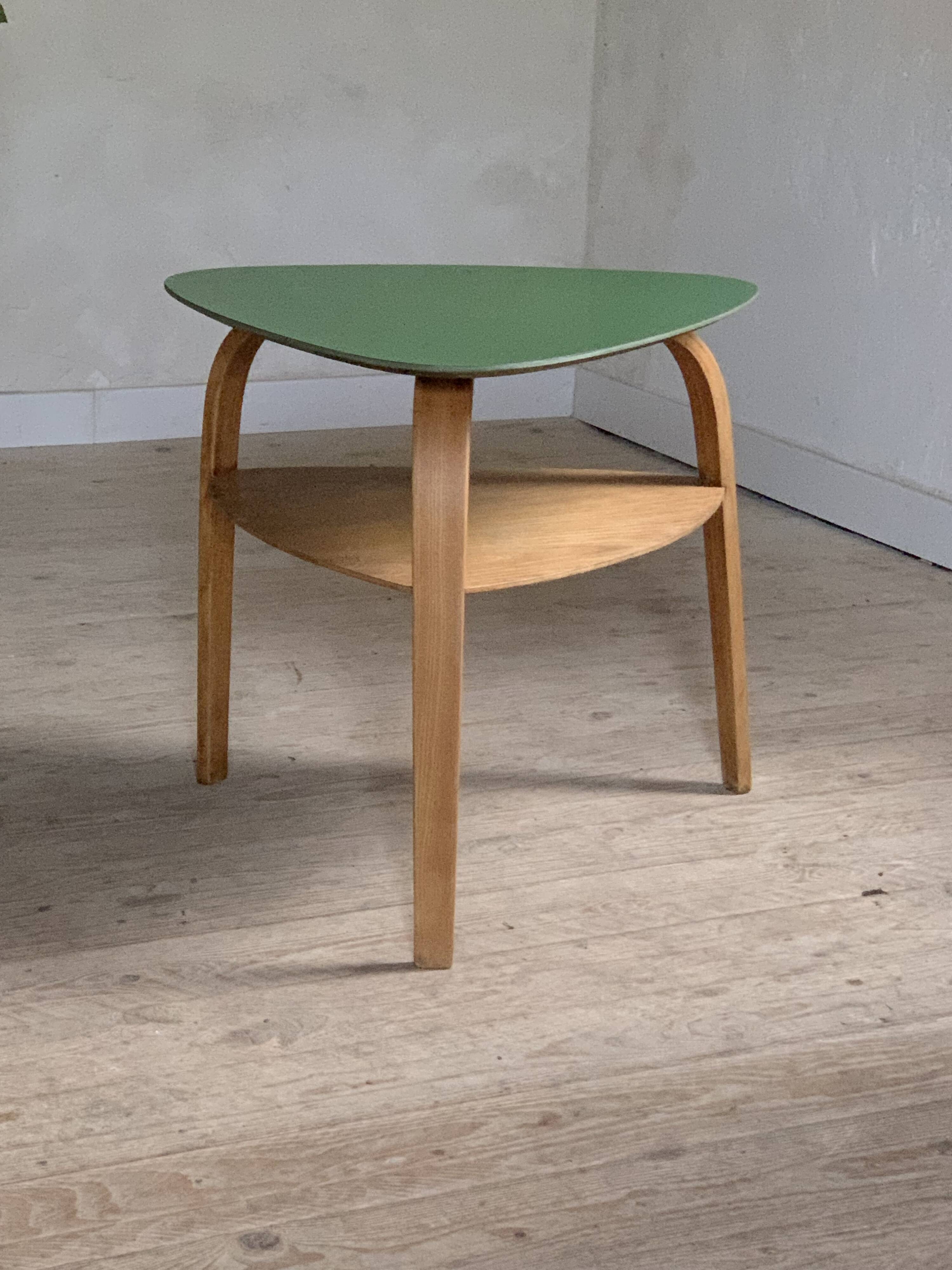 Hugues Steiner bow wood double top tripod coffee table