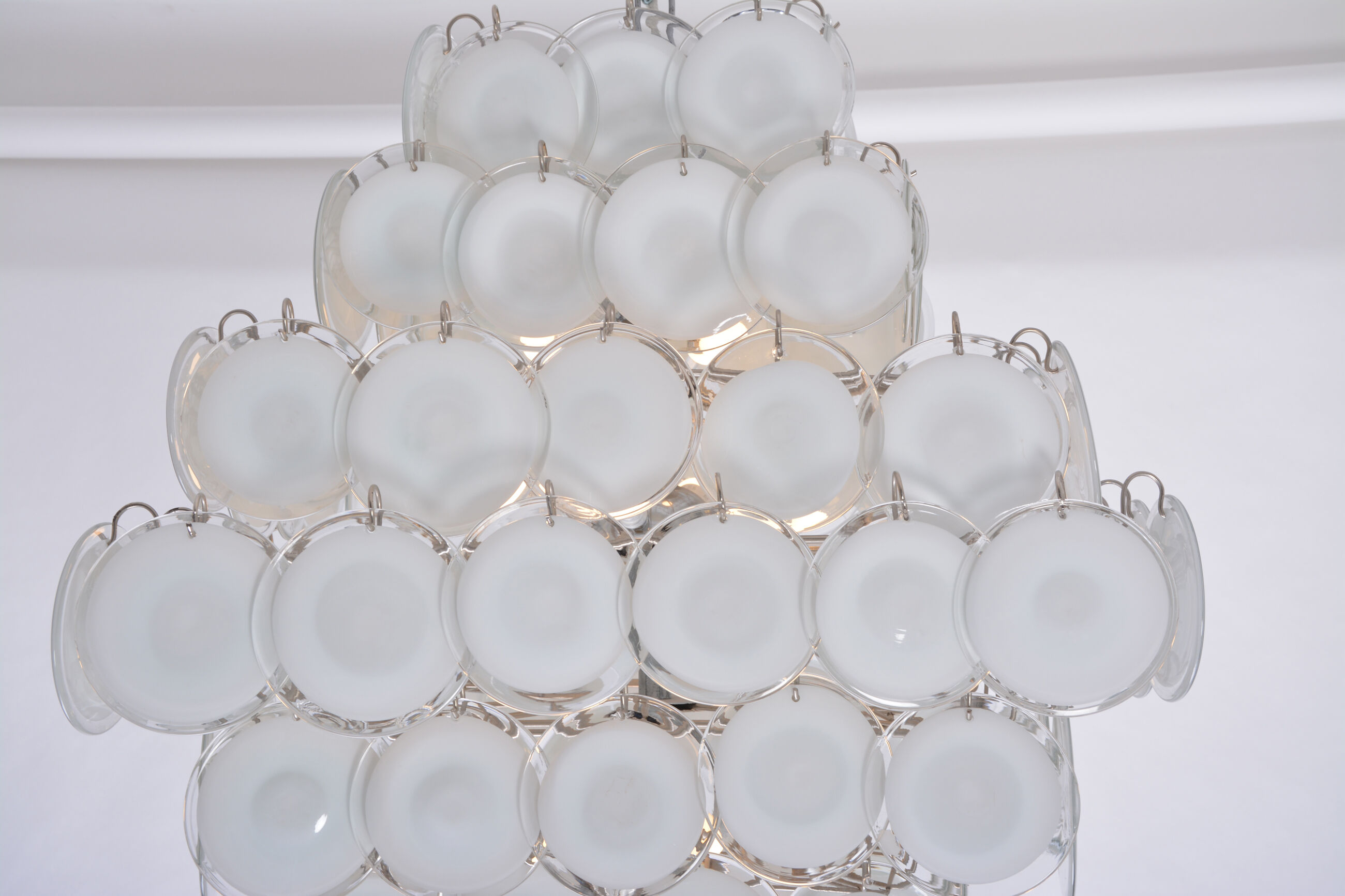Huge Vintage Italian Chandelier with White Murano Glass Discs