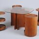 Mid-Century Modern Nesting Table in Oak and Smoked Glass, Czech, 1960s, Set of 5