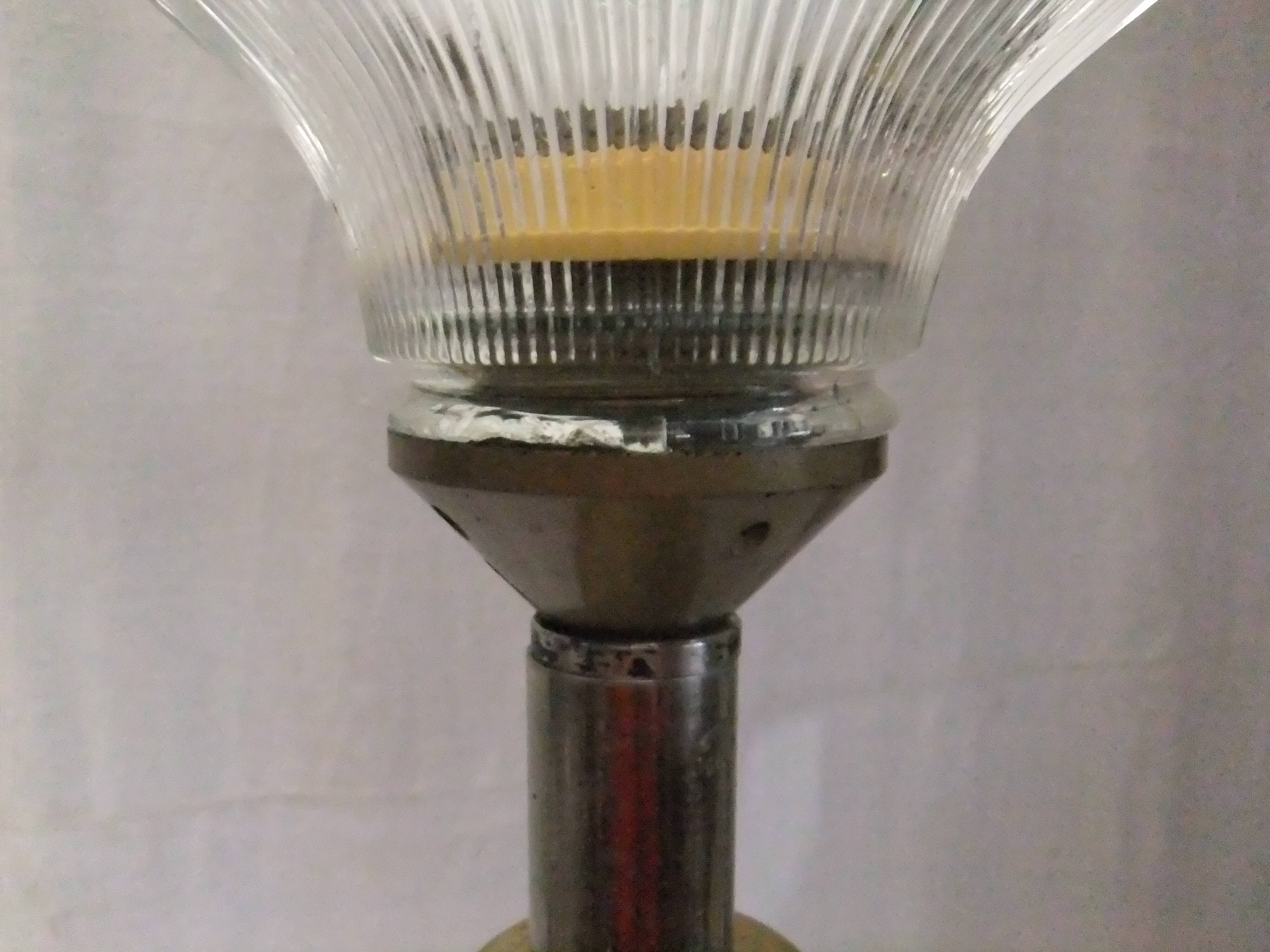 Large vintage column lamp from the 50s, molded glass floor lamp