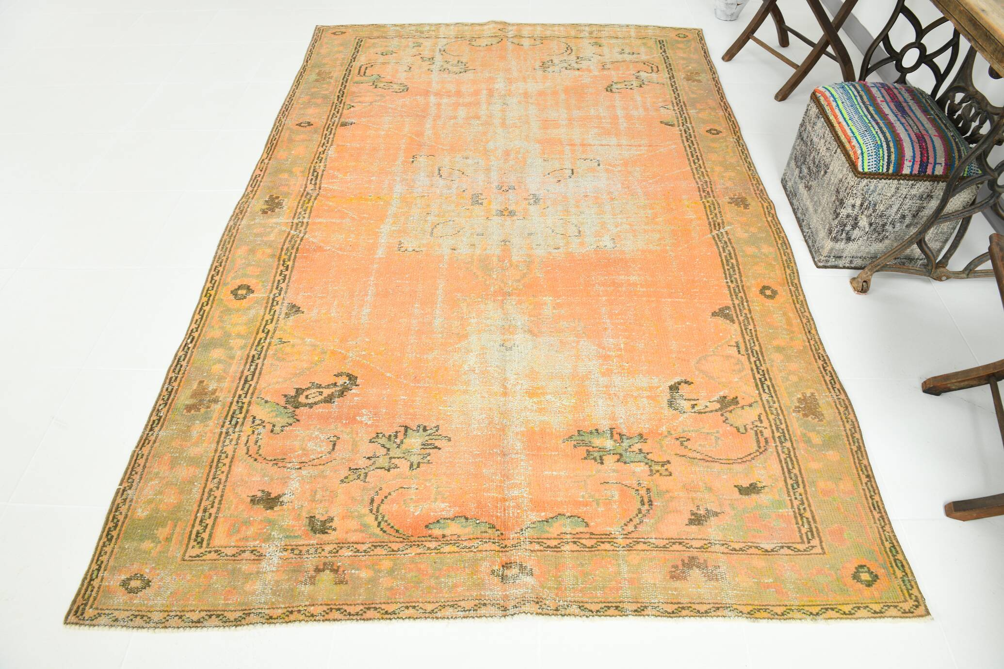 6x9 Shades Of Peach Orange Handmade Wool Oriental Turkish Rug, 180x286Cm