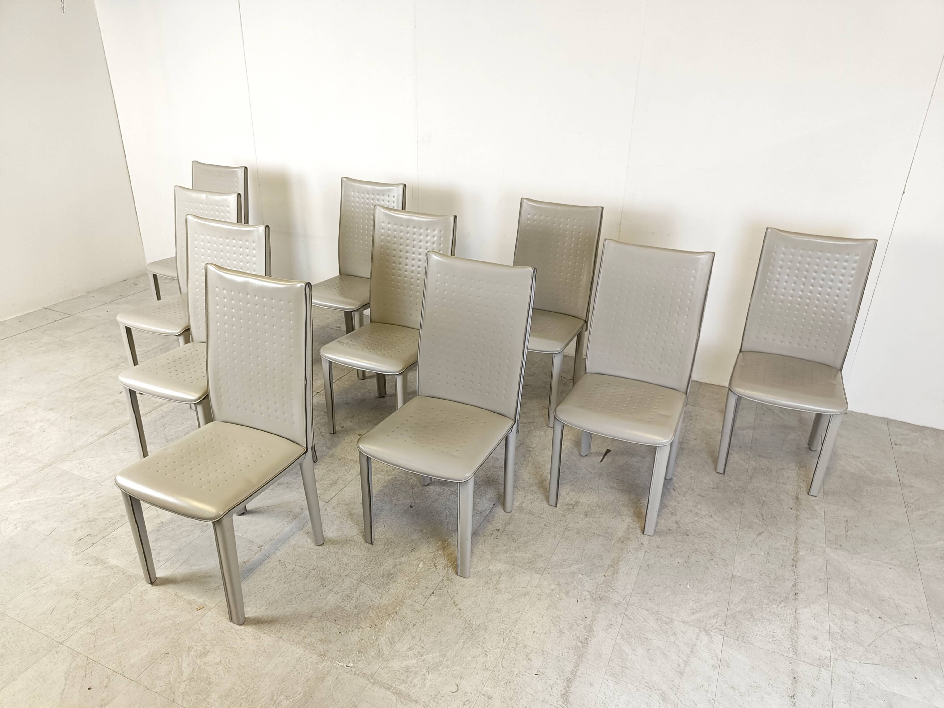 Set of 10 vintage leather dining chairs, 1980s