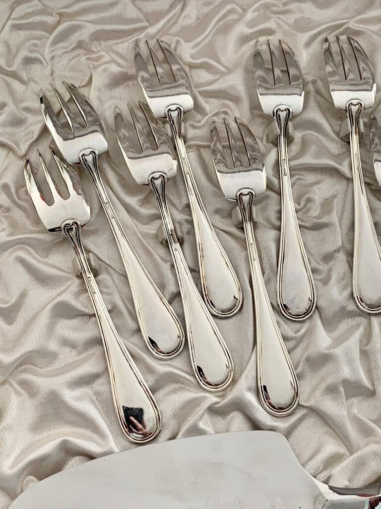 Dessert service 12 forks 1 silver metal shovel net model