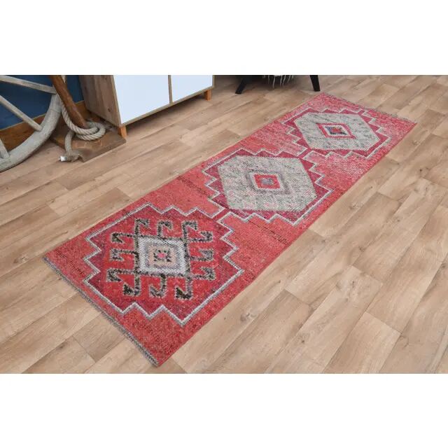 1970s Pink Turkish Handmade Vintage Oushak Wool Runner 84x269