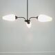 Suspension/lustre années 50, opaline, laiton et métal, 3 feux