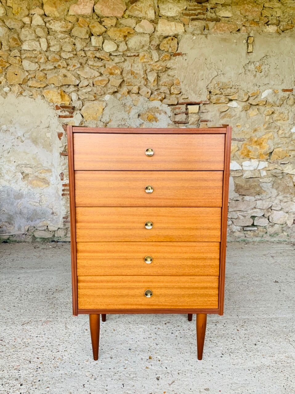 Vintage chest of drawers, 5 drawers in teak Circa 60