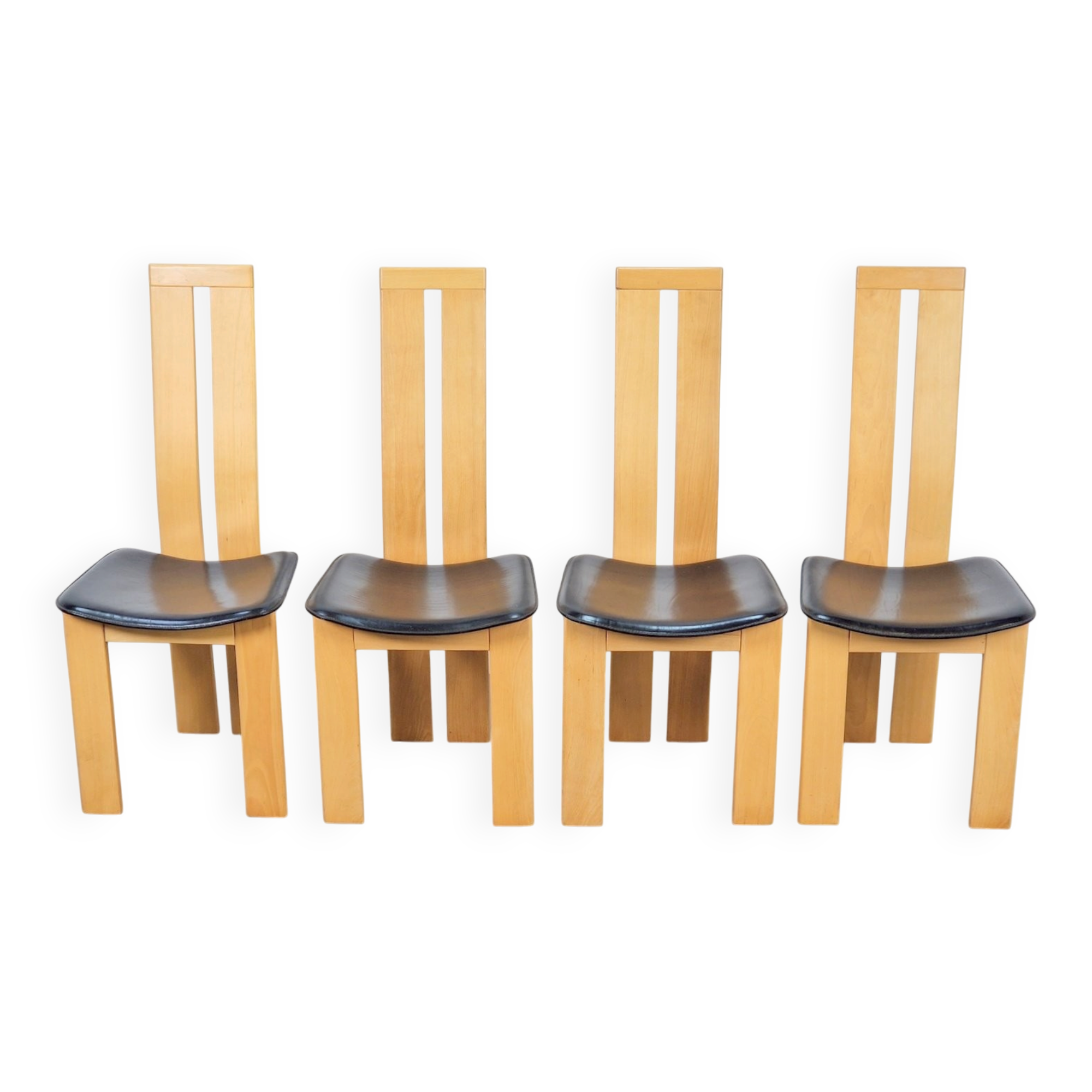 Vintage Beech and Leather Dining Chairs by Pietro Costantini for Ello, 1970s, Set of 4