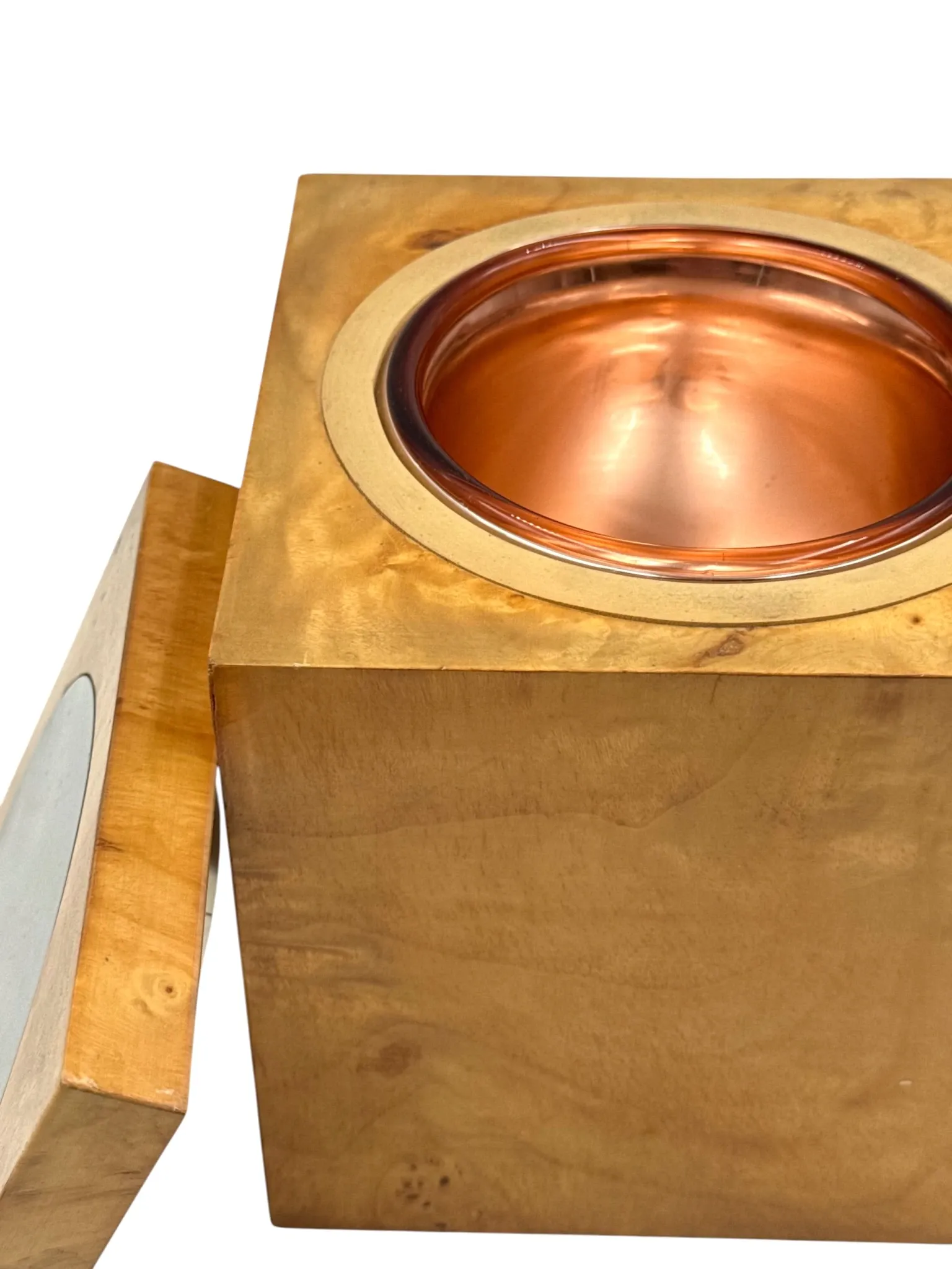 Tommaso Barbi, Mid-century burl ice bucket, TB Italy, ca. 1970