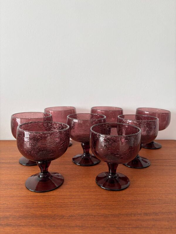 Service à punch vintage  – Verre bullé artisanal, coupe ou louche