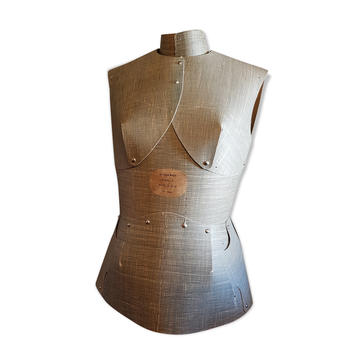 Rare old adjustable sewing bust stockman paris in cardboard