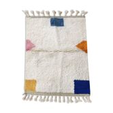 Moroccan Berber carpet blessed ouarain ecru with colorful patterns 154x110cm