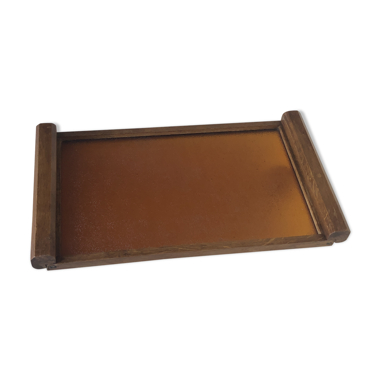 Plateau bois et verre granité couleur ambre