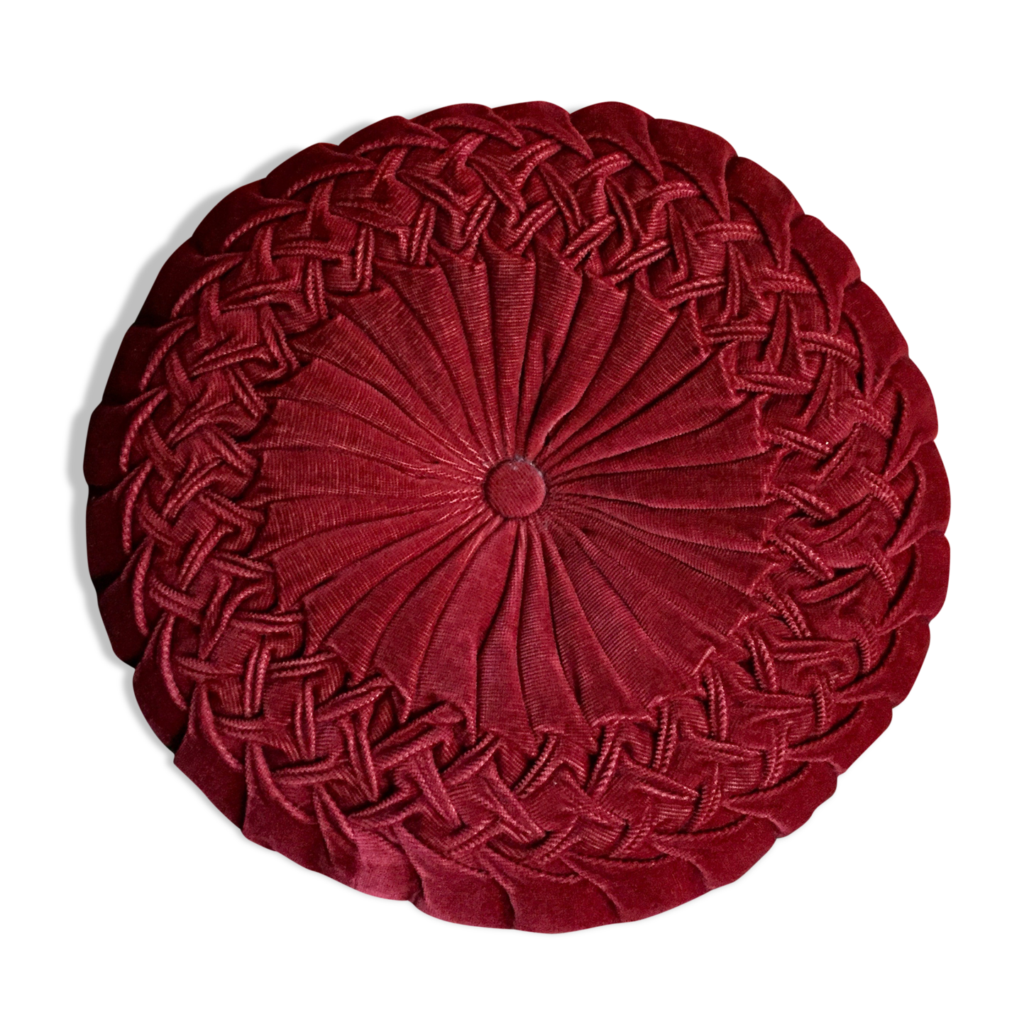 Red braided velvet cushion