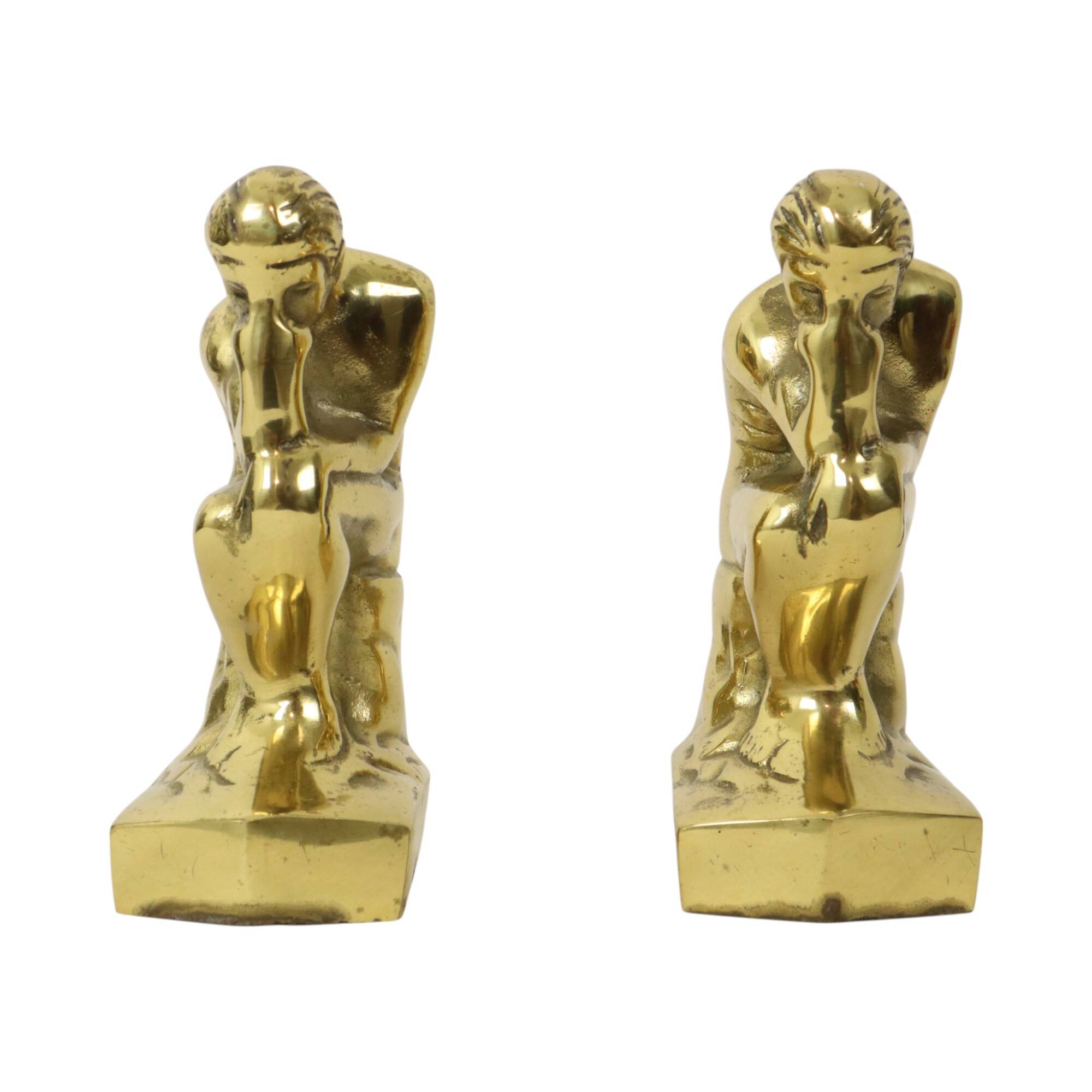 Serre-livres italiens en laiton "Le Penseur" Rodin Regina