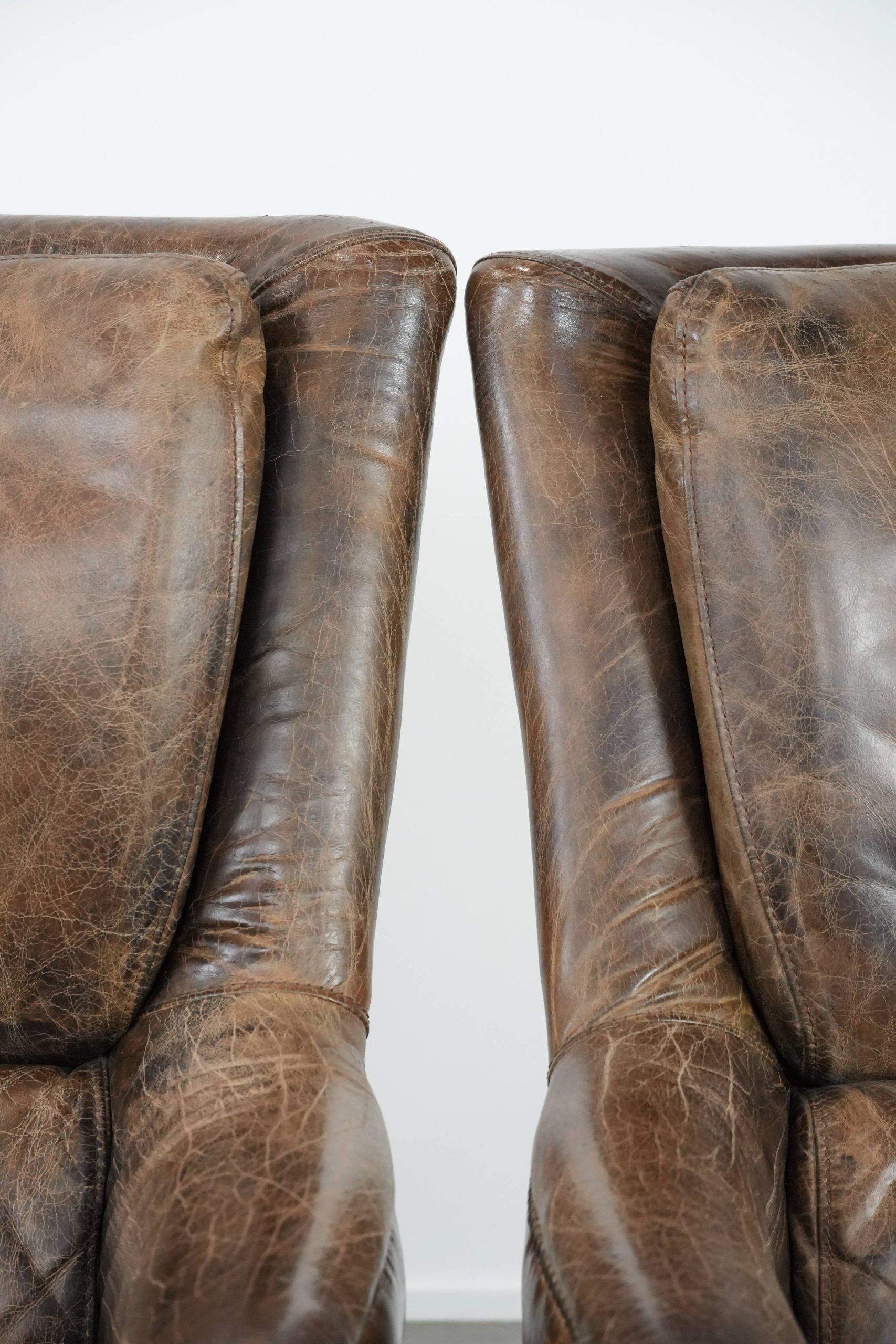 Very comfortable set of two vintage cowhide leather armchairs